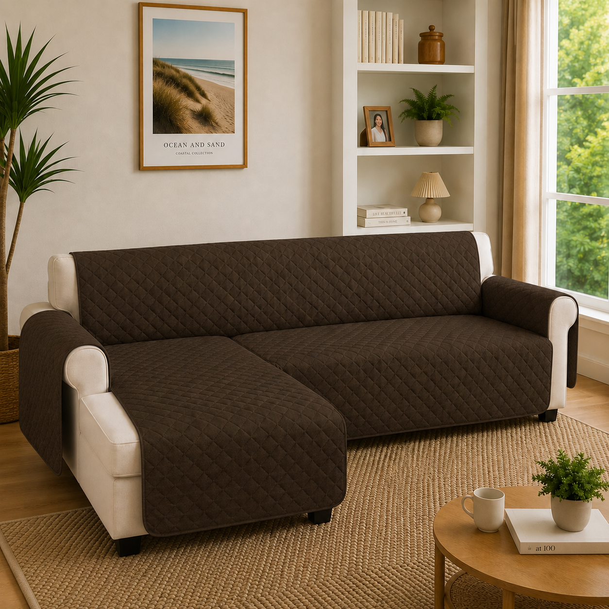 L Shape Quilted Slipcover Mat Sofa Couch Cover