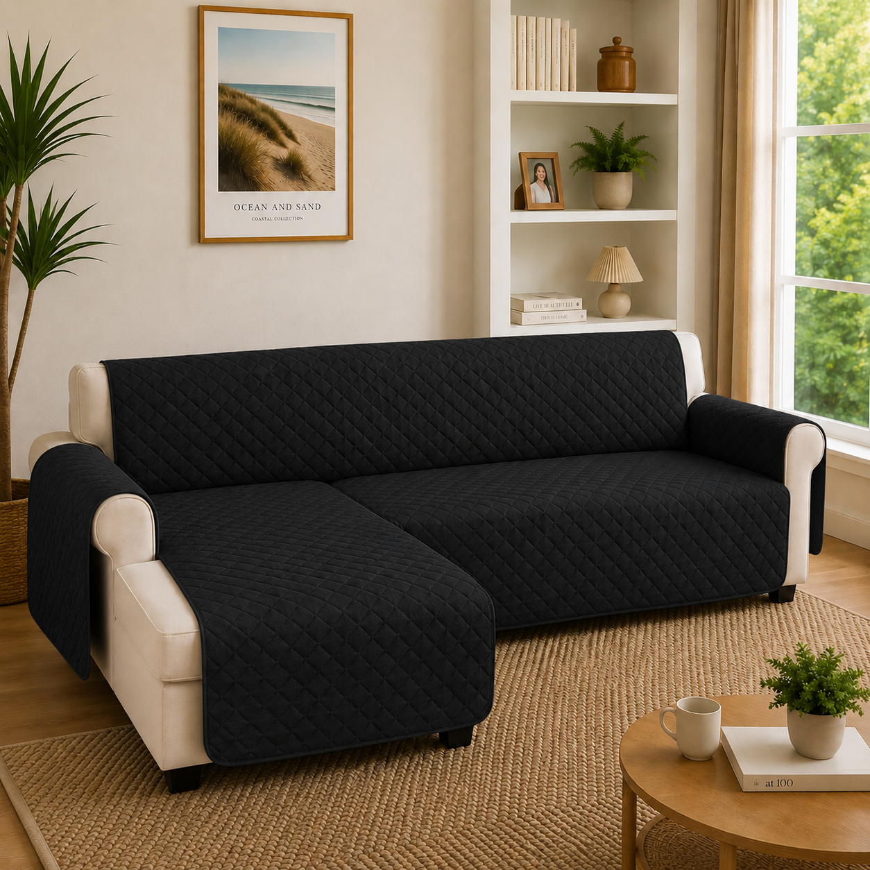 L Shape Quilted Slipcover Mat Sofa Couch Cover