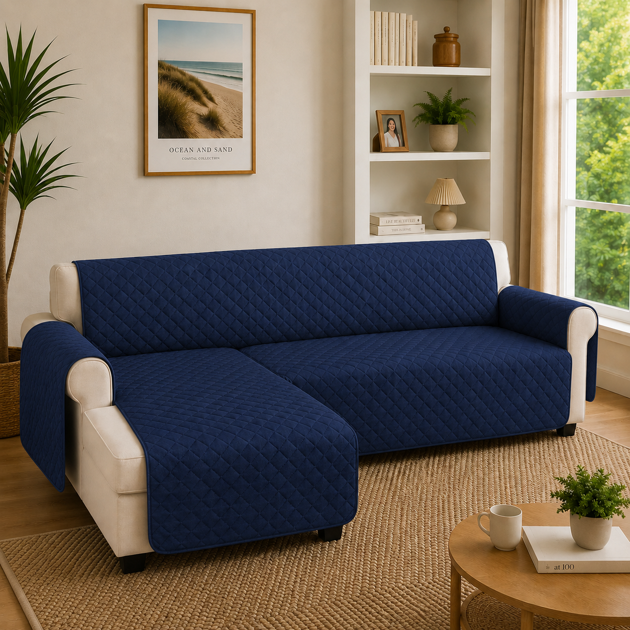 L Shape Quilted Slipcover Mat Sofa Couch Cover