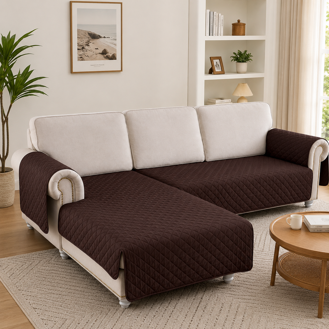L Shape Quilted Slipcover Mat Sofa Couch Cover
