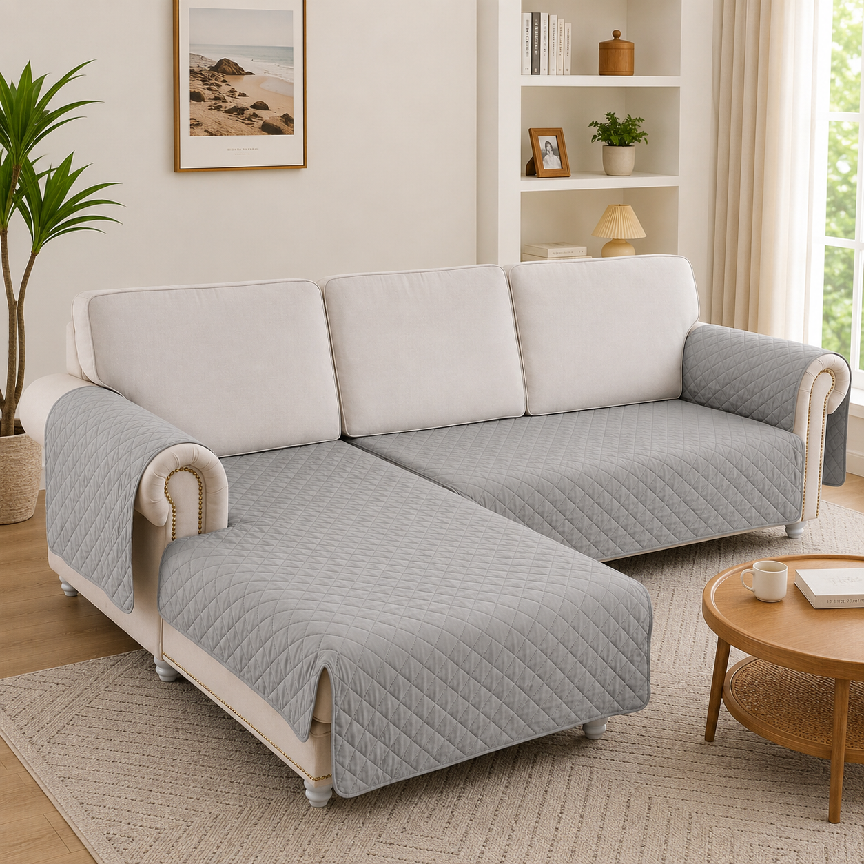 L Shape Quilted Slipcover Mat Sofa Couch Cover
