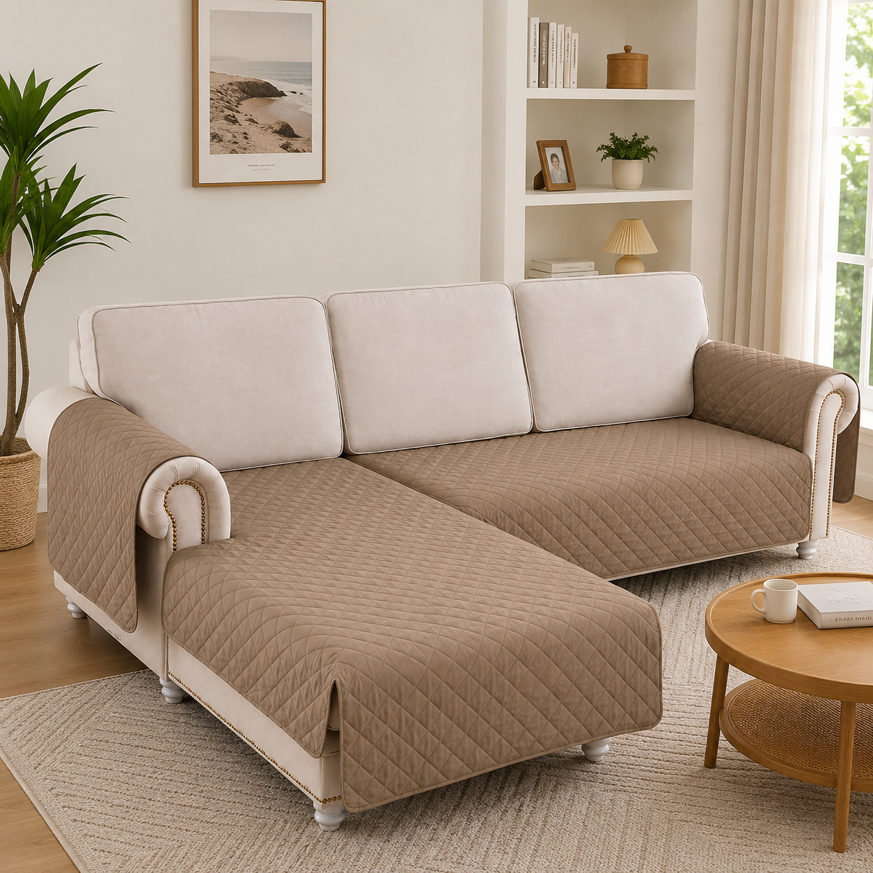 L Shape Quilted Slipcover Mat Sofa Couch Cover