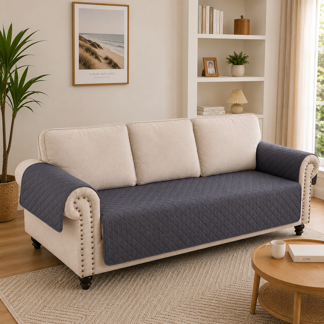 Anti Slip Quilted Slipcover Mat Sofa Couch Cover