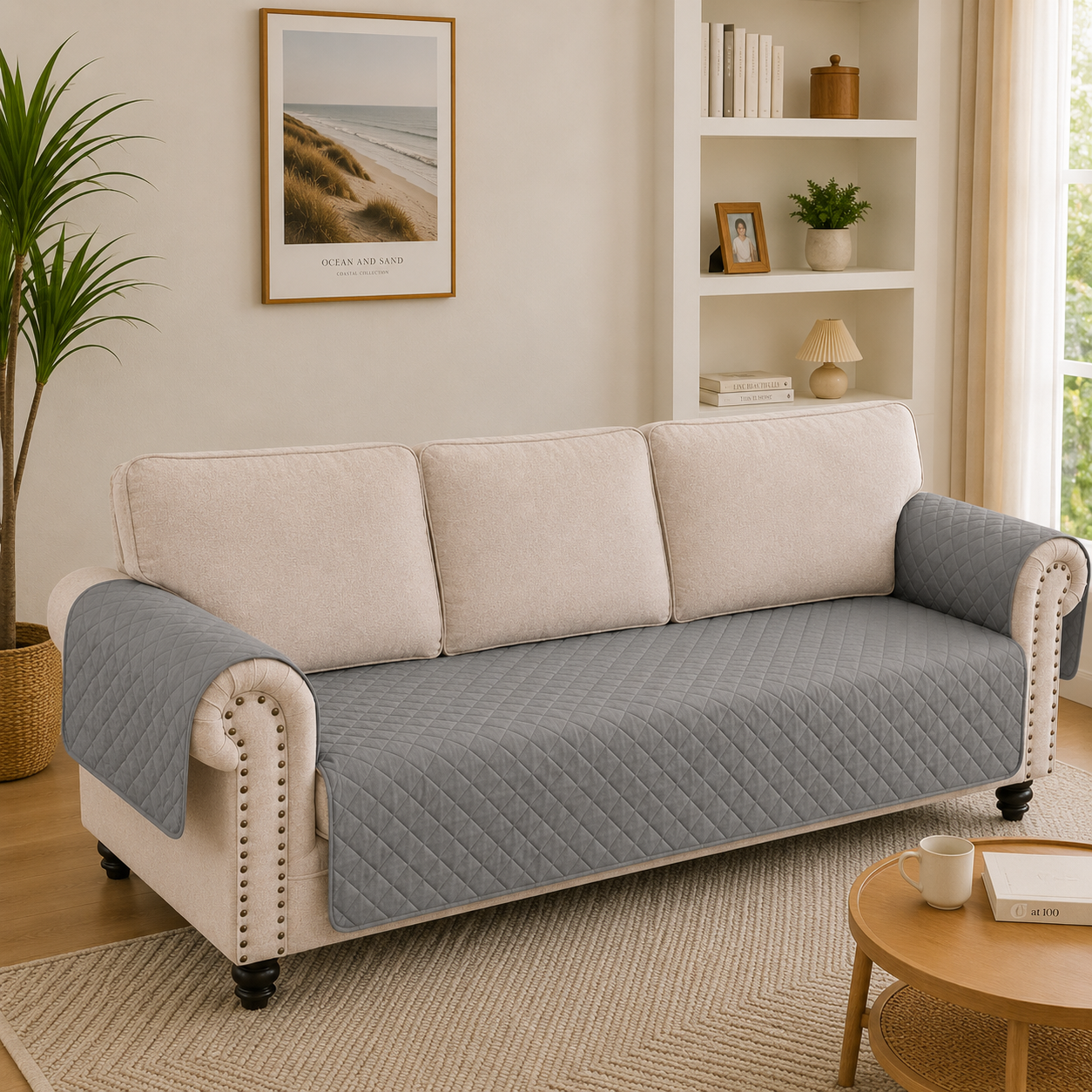 Anti Slip Quilted Slipcover Mat Sofa Couch Cover