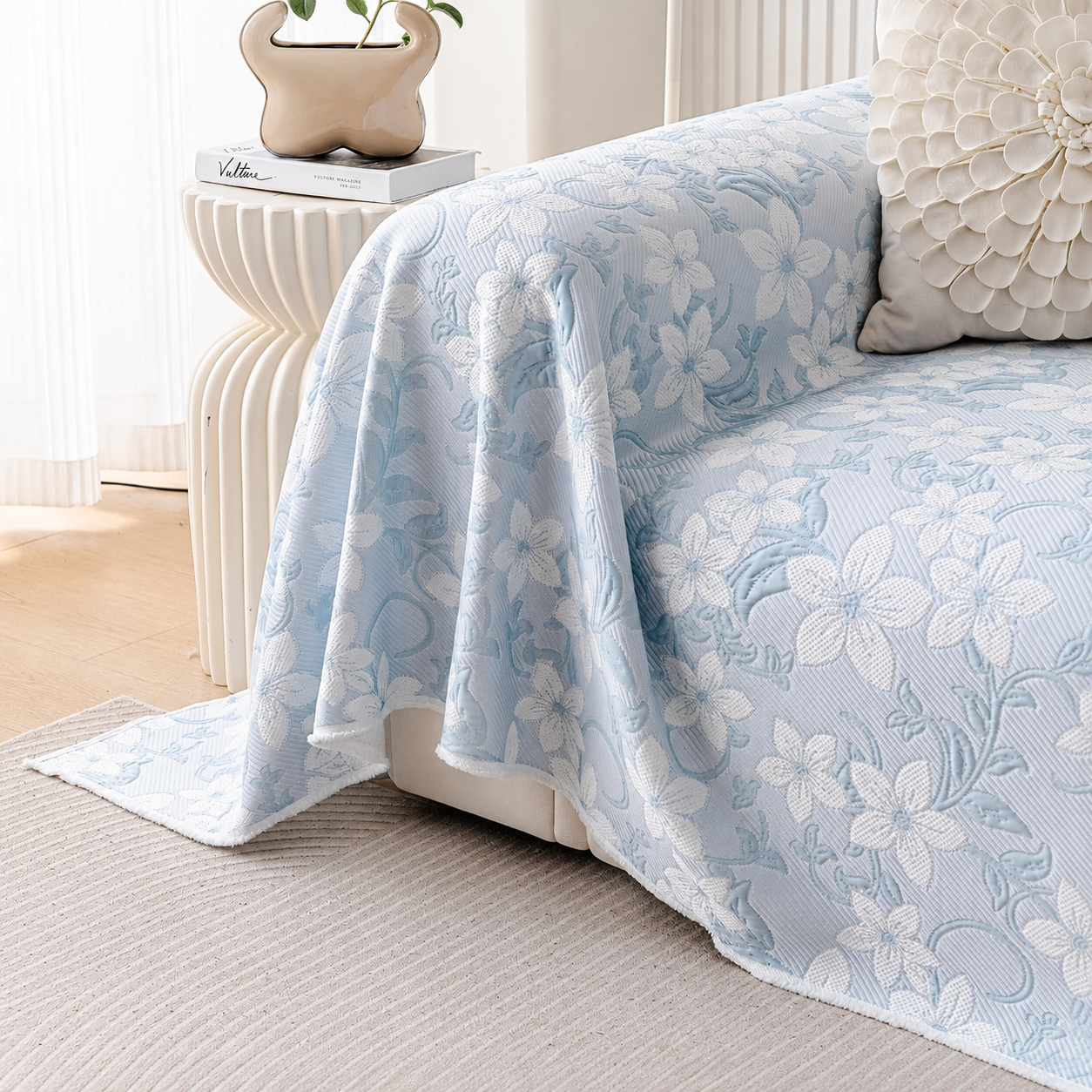 Elegant Floral Ice Silk Jacquard Sofa Couch Cover