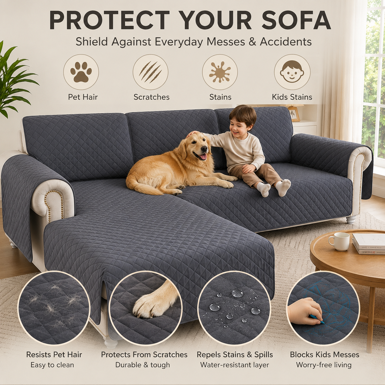 L Shape Quilted Slipcover Mat Sofa Couch Cover