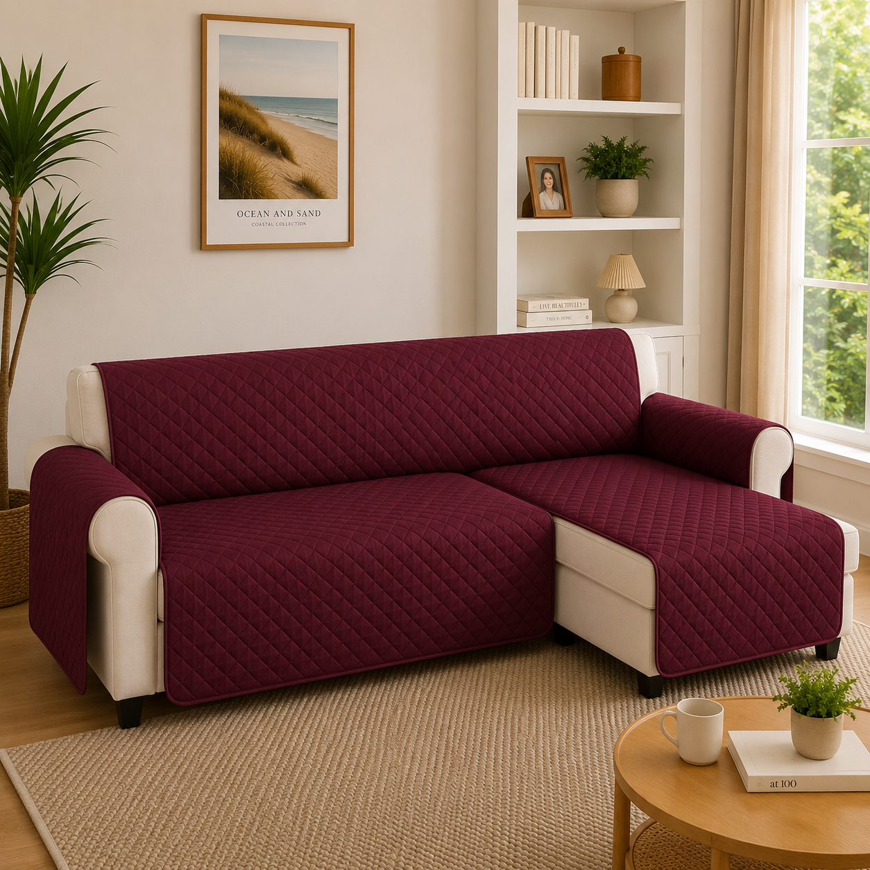 L Shape Quilted Slipcover Mat Sofa Couch Cover