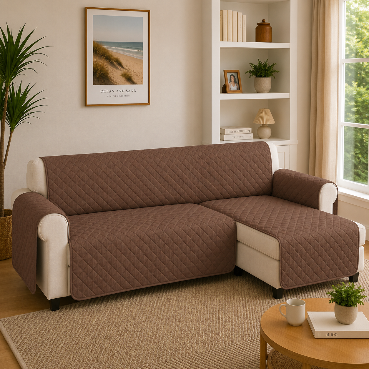 L Shape Quilted Slipcover Mat Sofa Couch Cover