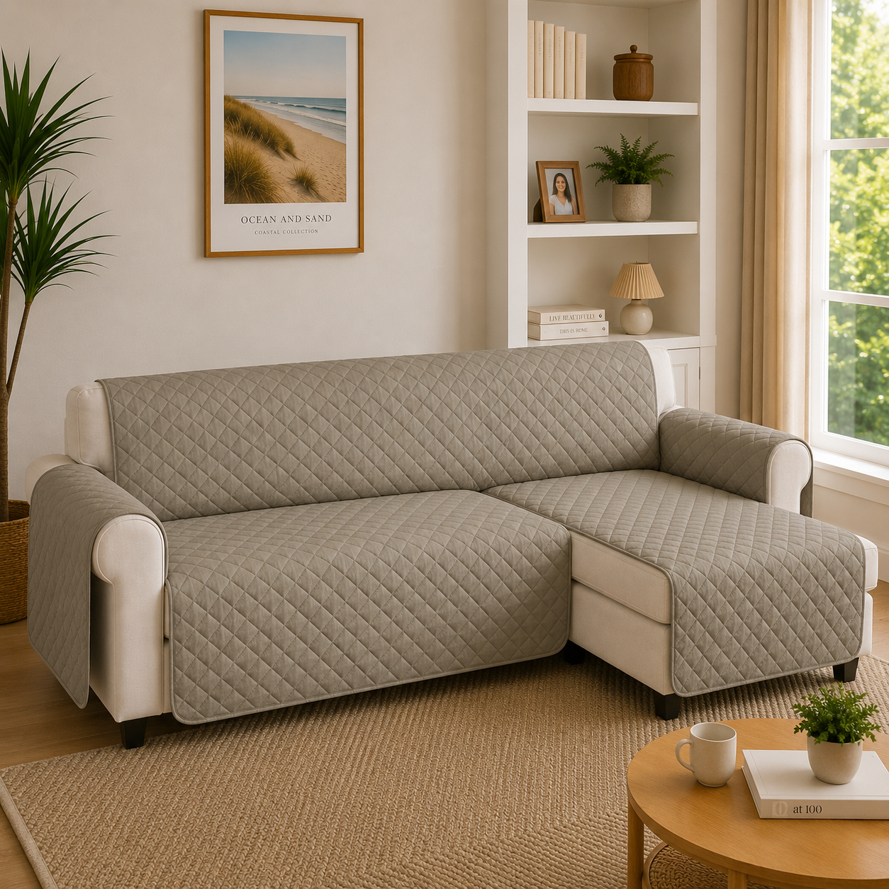 L Shape Quilted Slipcover Mat Sofa Couch Cover
