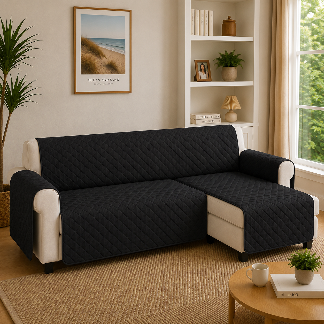 L Shape Quilted Slipcover Mat Sofa Couch Cover