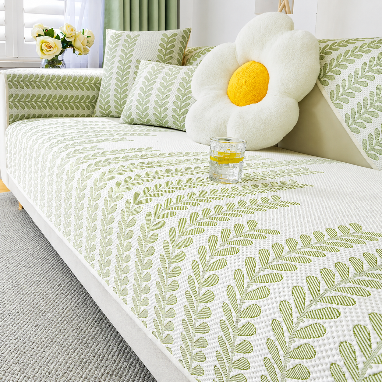 Elegant Botanical Leaf Ice Silk Sofa Couch Cover