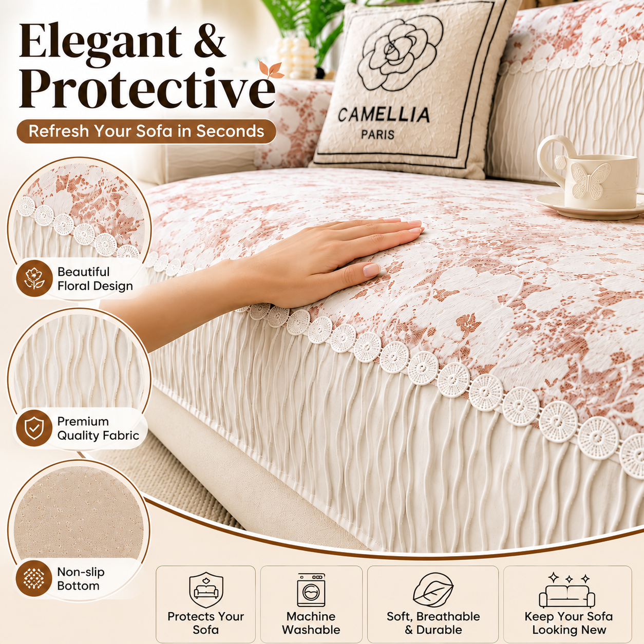 Non Slip Floral Premium Luxury Sofa Couch Cover