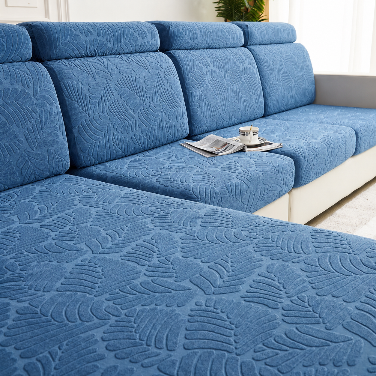Anti Slip Leaf Jacquard L Shaped Cushion Sofa Couch Cover