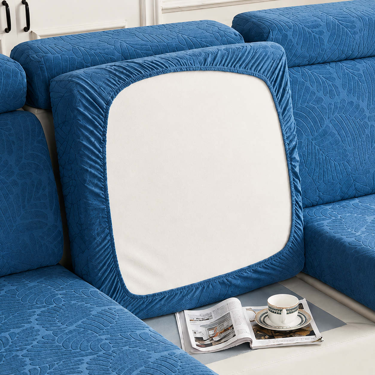 Anti Slip Leaf Jacquard L Shaped Cushion Sofa Couch Cover