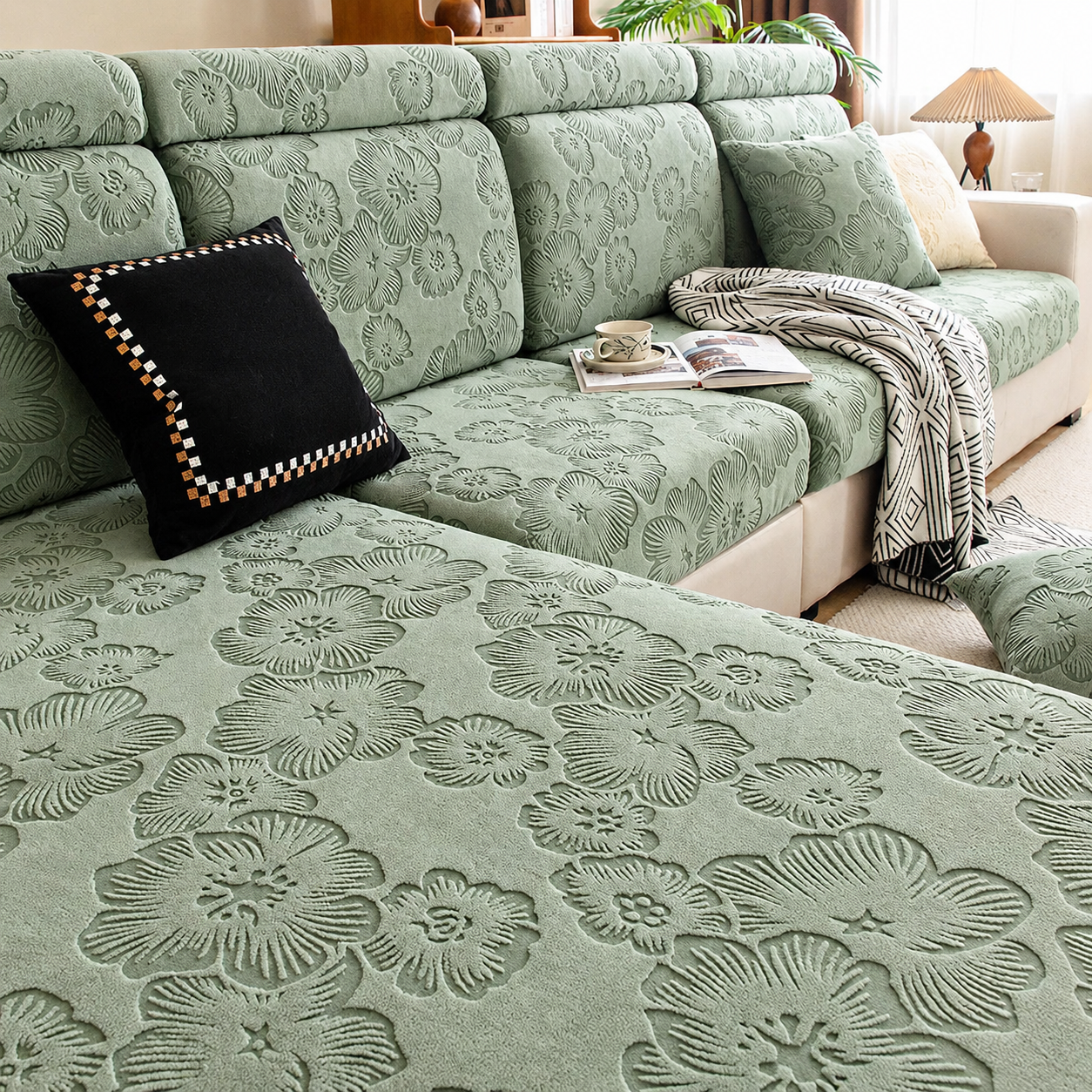 Anti Slip Floral L Shaped Sectional Cushion Sofa Couch Cover