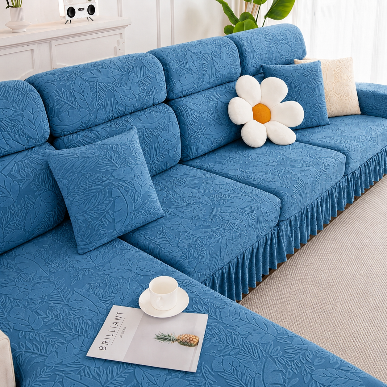 Jacquard Anti-Slip L Shaped Skirt Cushion Sofa Couch Cover