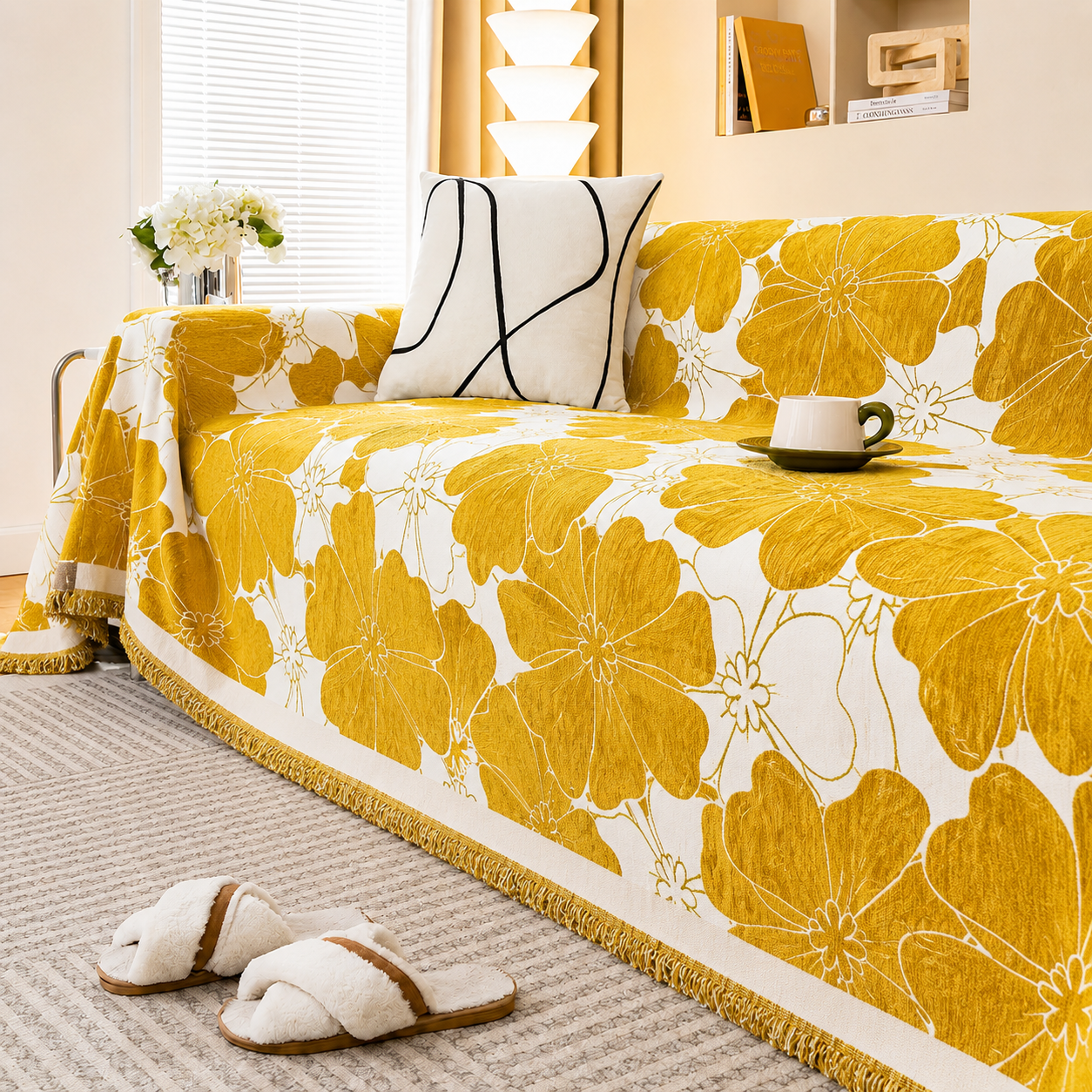 Elegance Chenille Anti-Slip Tassels Sofa Couch Cover