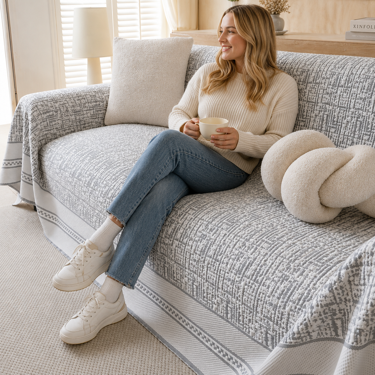 Non-Slip Elegant Geometric Tassels Sofa Couch Cover