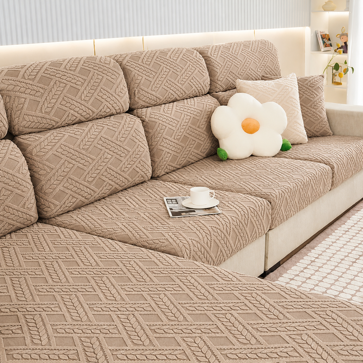 Anti Slip Jacquard Geometric L Shaped Sectional Cushion Sofa Couch Cover