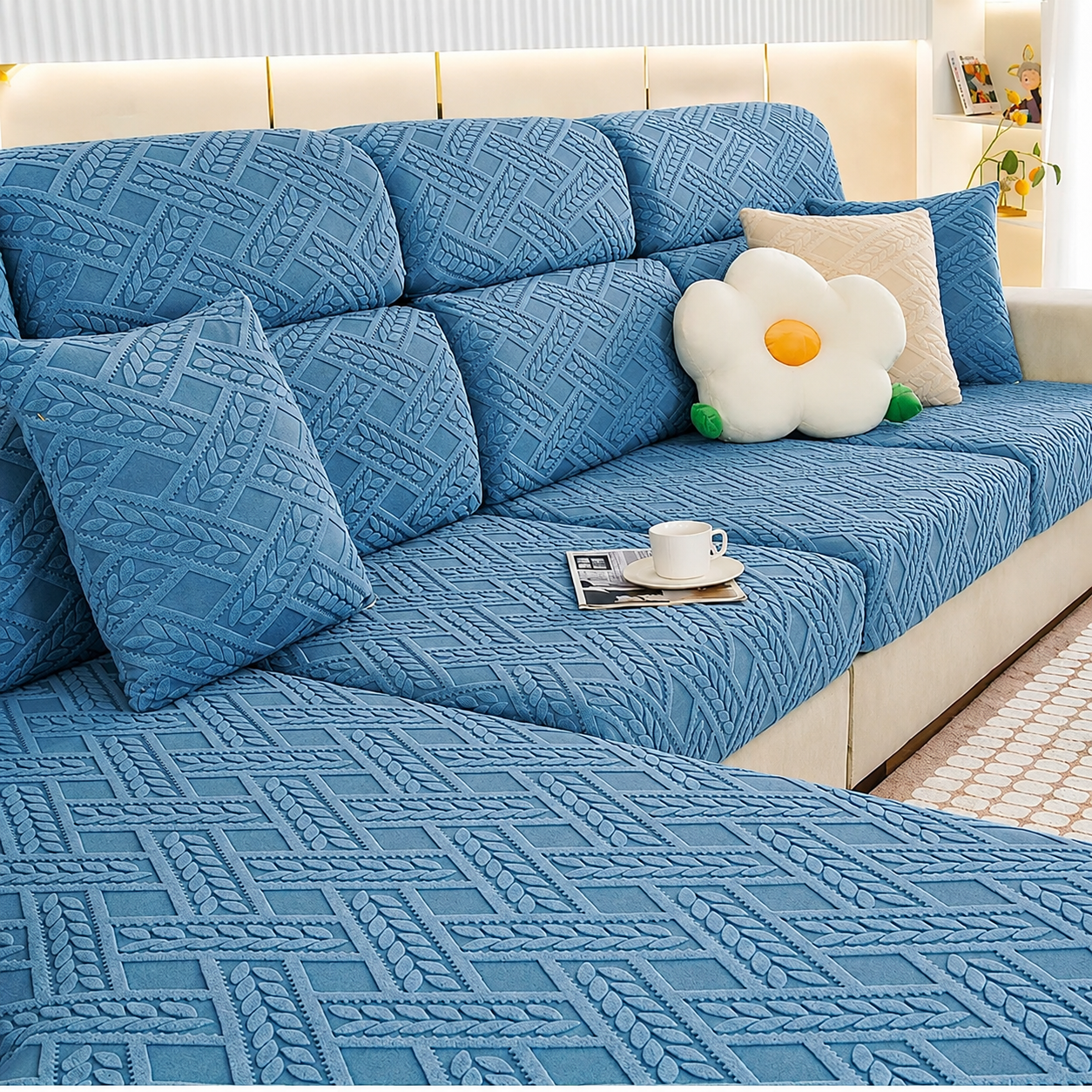 Anti Slip Jacquard Geometric L Shaped Sectional Cushion Sofa Couch Cover