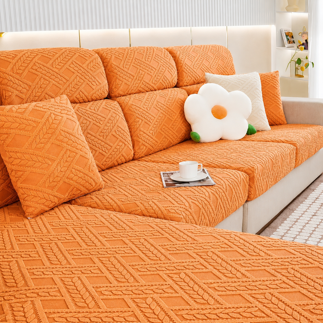 Anti Slip Jacquard Geometric L Shaped Sectional Cushion Sofa Couch Cover