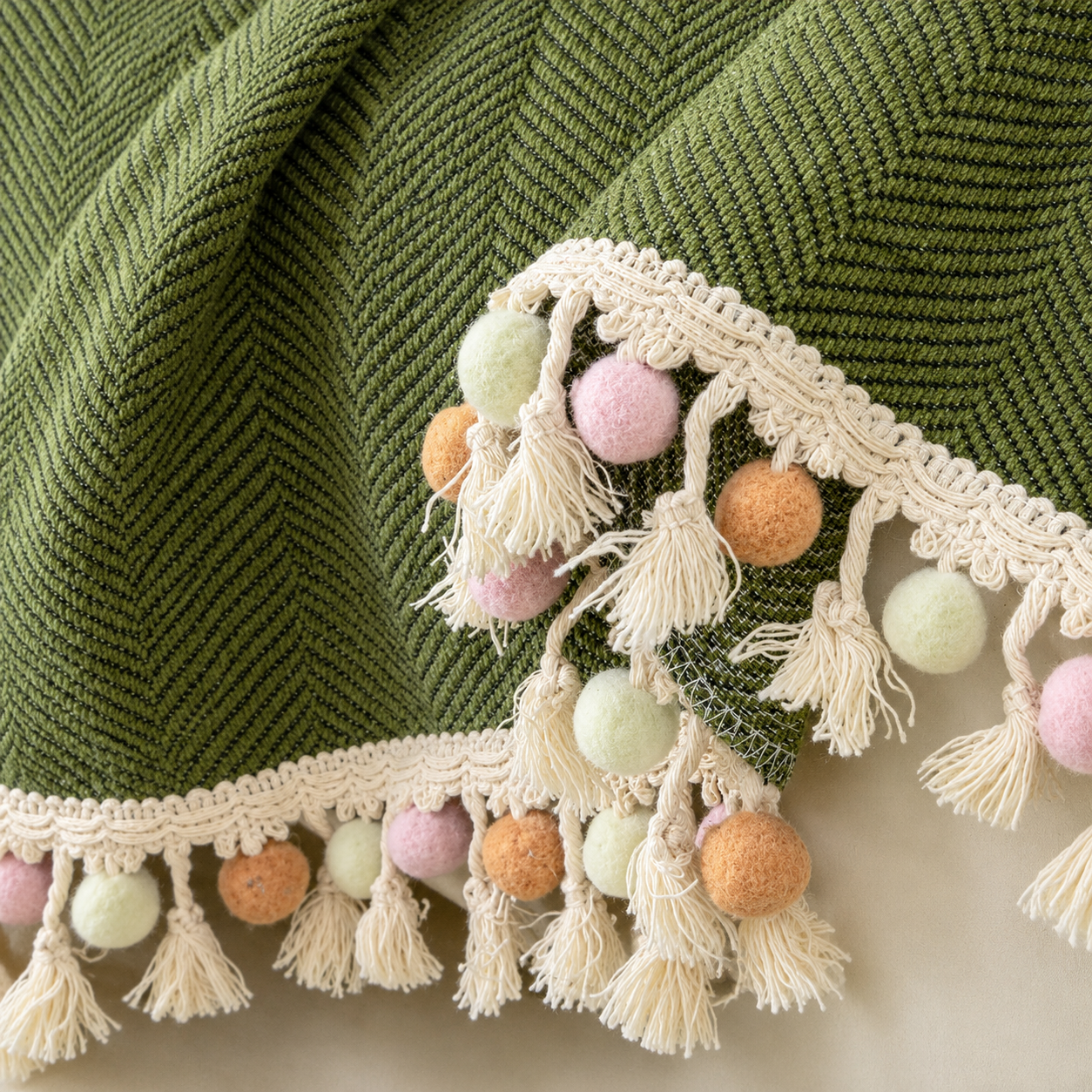 Elegant Boho Herringbone Chenille Tassels Sofa Couch Cover