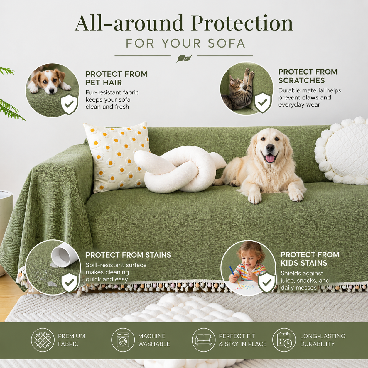 Elegant Boho Herringbone Chenille Tassels Sofa Couch Cover