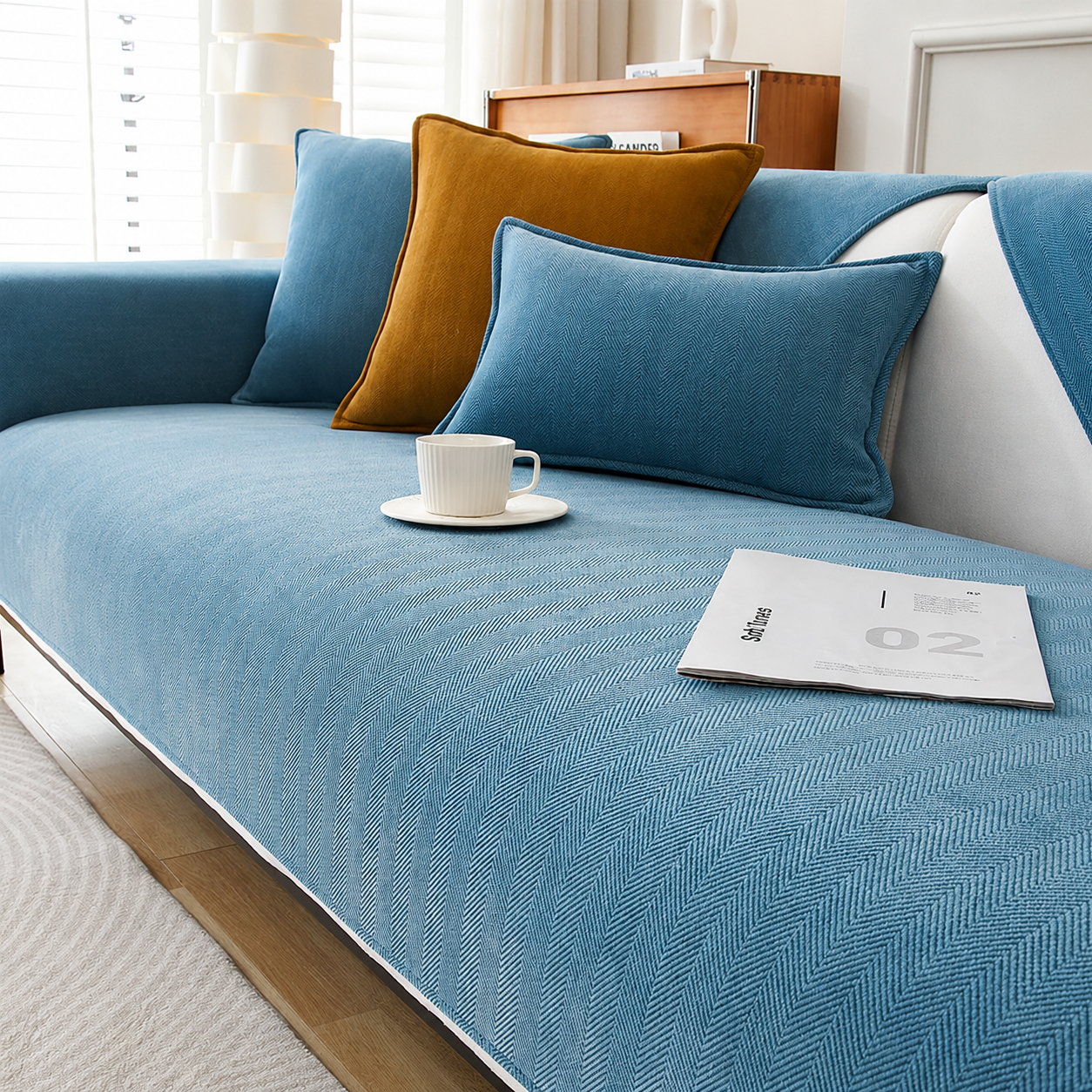 Non-Slip Boho Herringbone Chenille Sofa Couch Cover