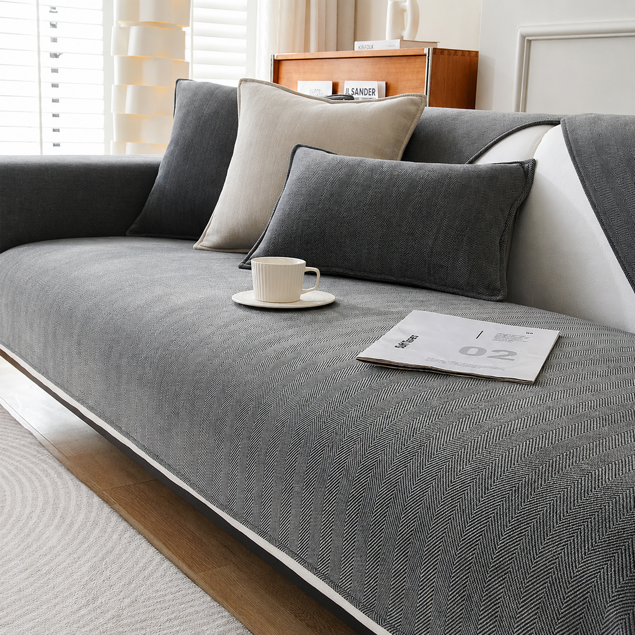 Non-Slip Boho Herringbone Chenille Sofa Couch Cover
