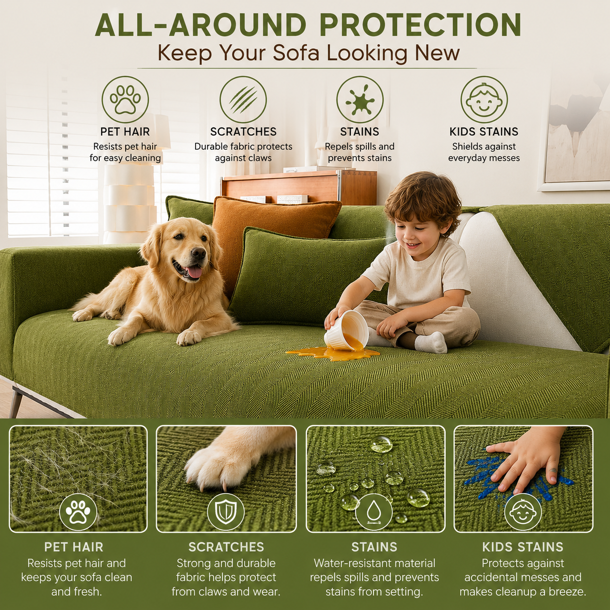 Non-Slip Boho Herringbone Chenille Sofa Couch Cover