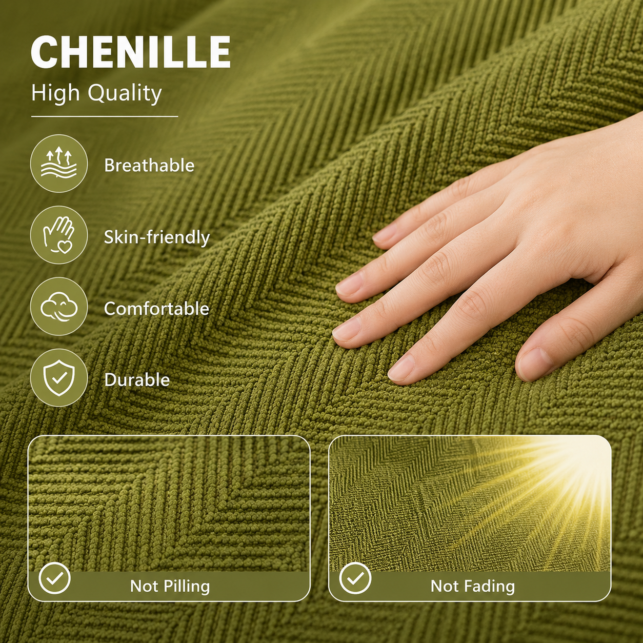 Non-Slip Boho Herringbone Chenille Sofa Couch Cover