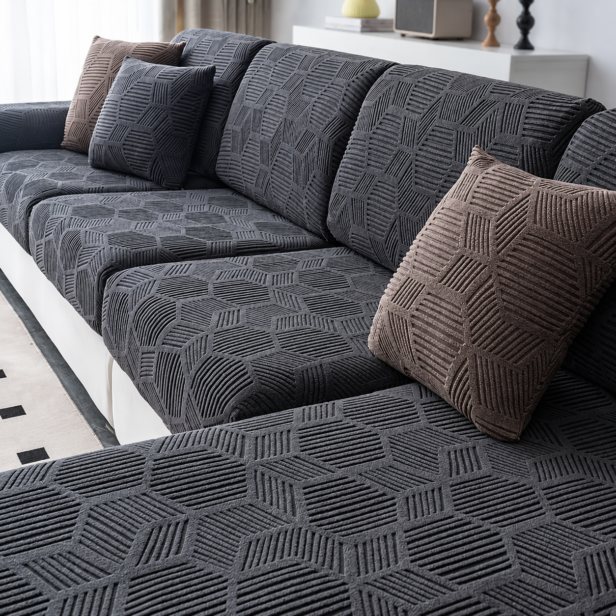 Anti Slip Cushion L Shaped Geometric Sectional Sofa Couch Cover