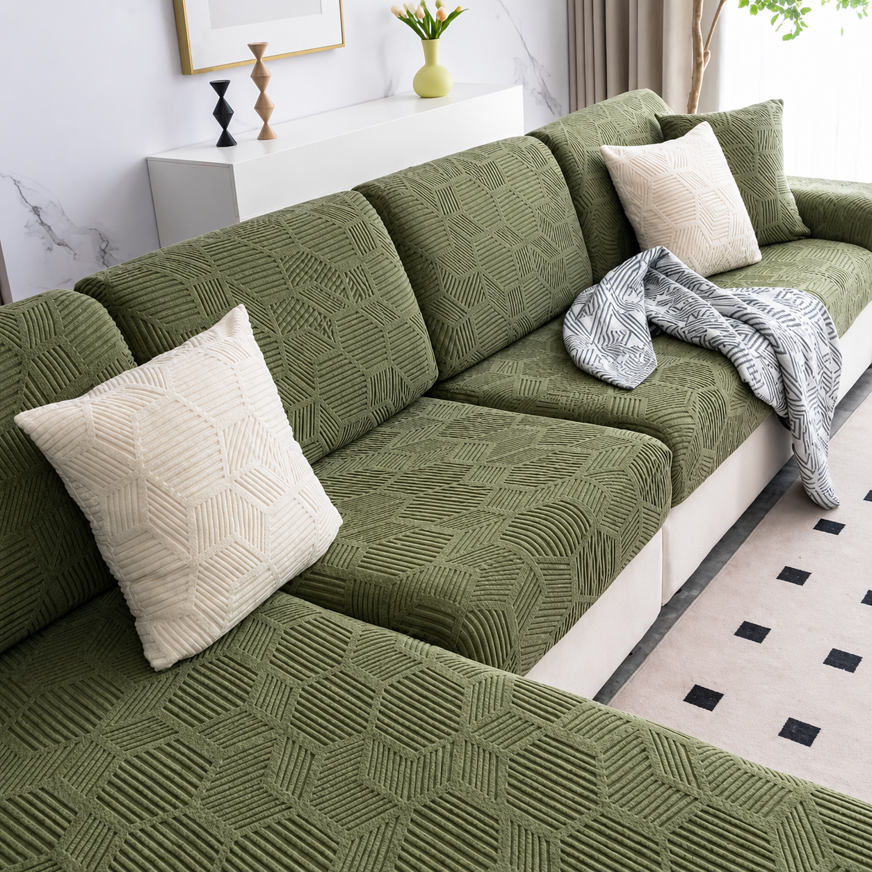 Anti Slip Cushion L Shaped Geometric Sectional Sofa Couch Cover