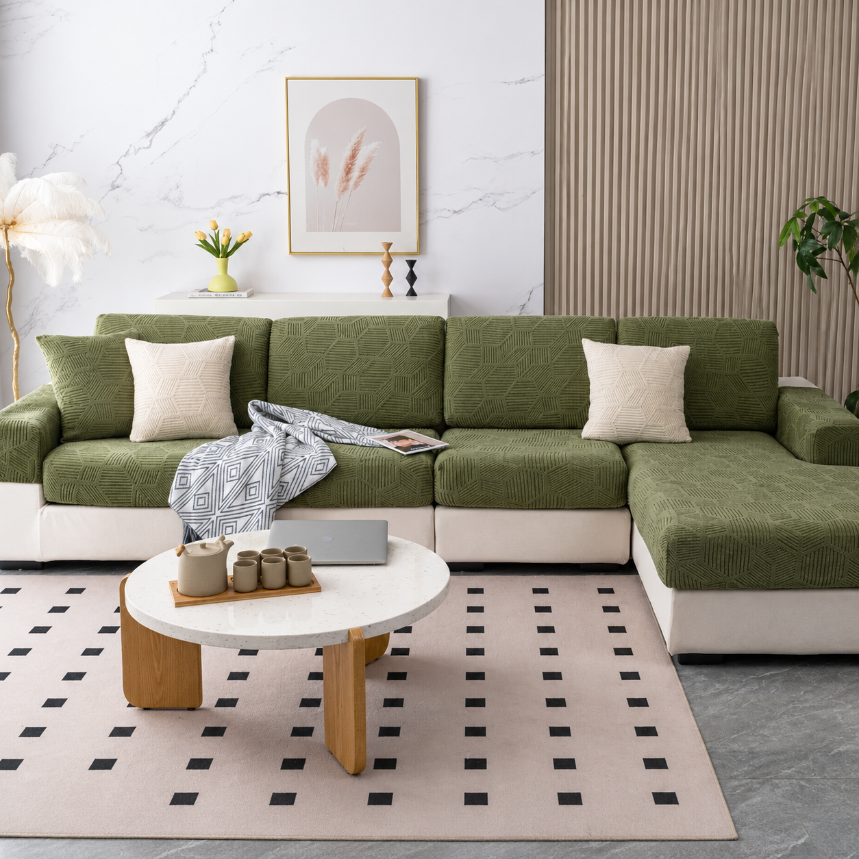 Anti Slip Cushion L Shaped Geometric Sectional Sofa Couch Cover