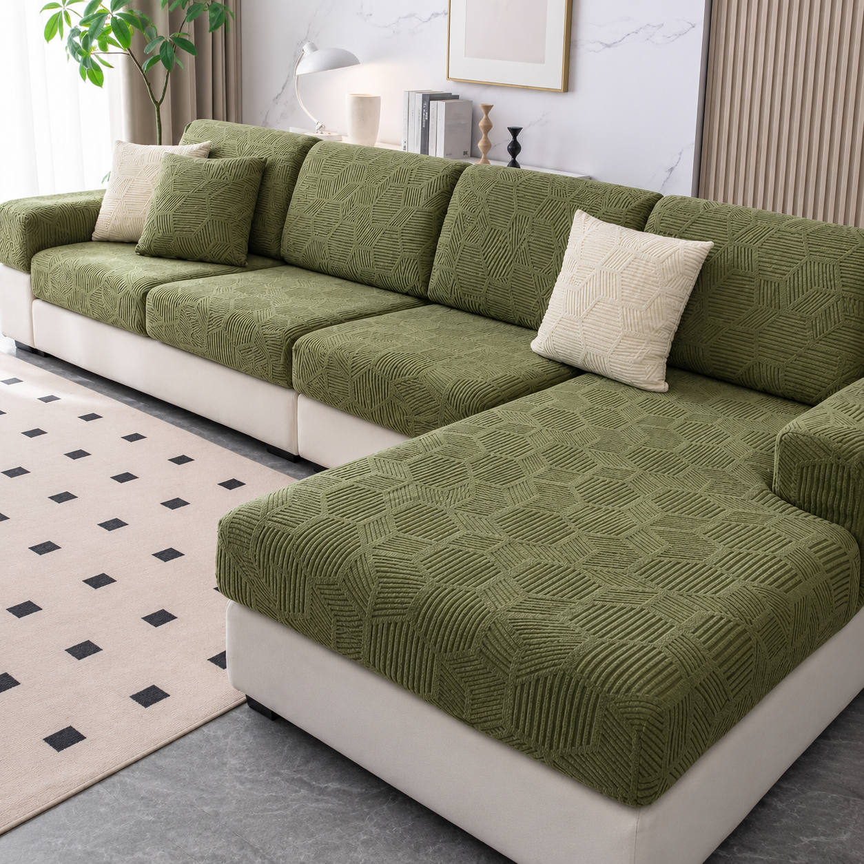 Anti Slip Cushion L Shaped Geometric Sectional Sofa Couch Cover