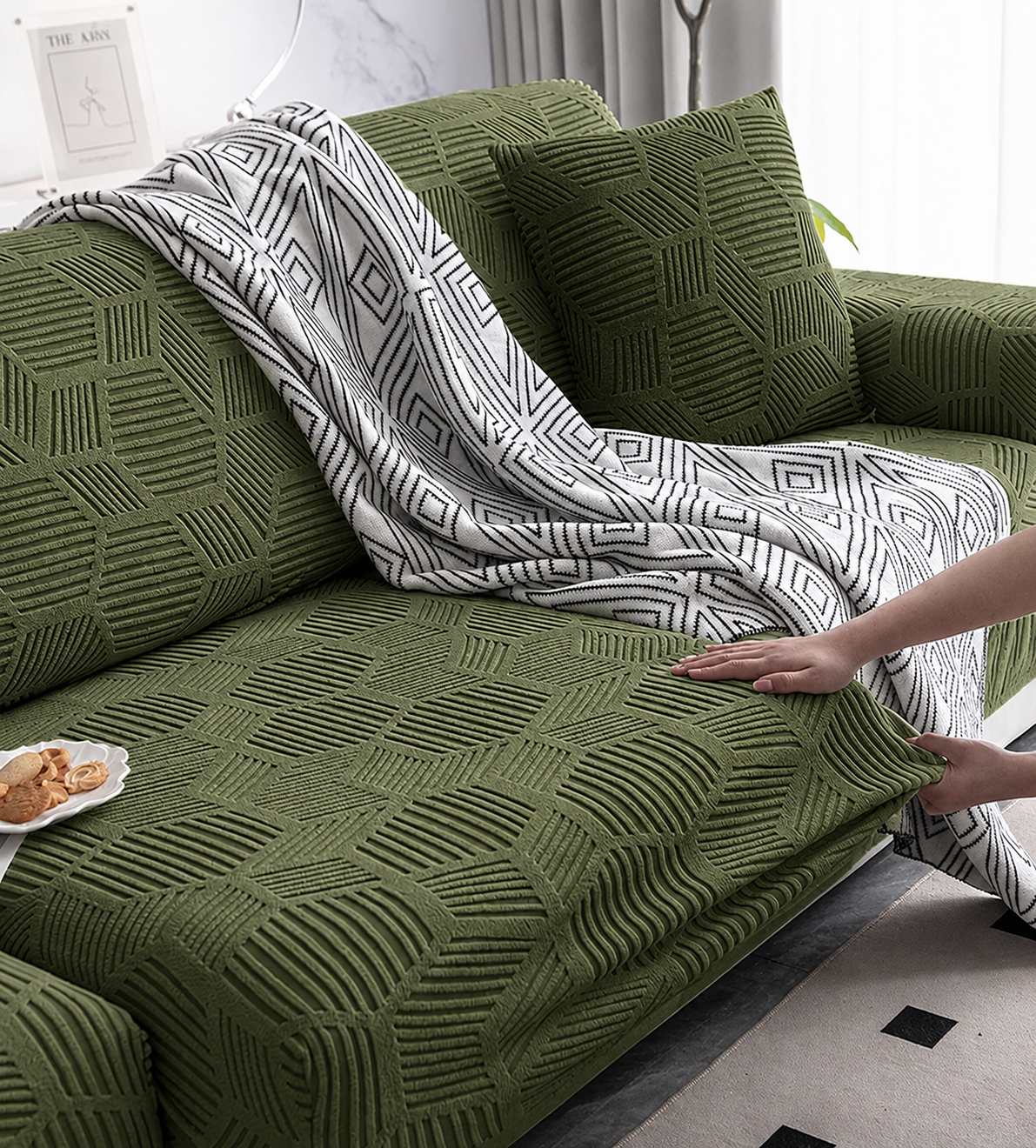 Anti Slip Cushion L Shaped Geometric Sectional Sofa Couch Cover