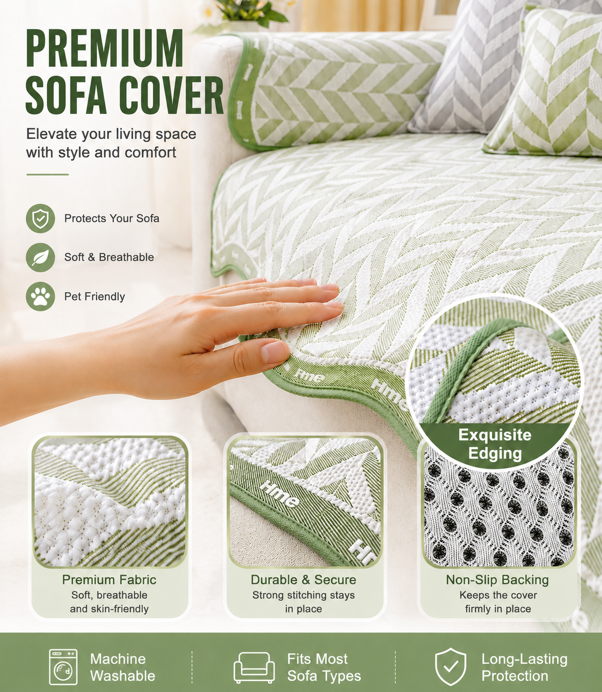 Non-Slip Ice Silk Geometric Sofa Couch Cover