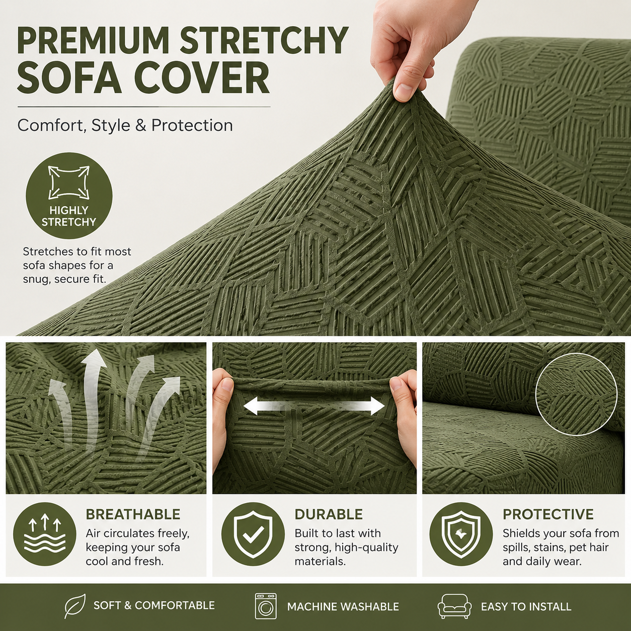 Anti Slip Cushion L Shaped Geometric Sectional Sofa Couch Cover