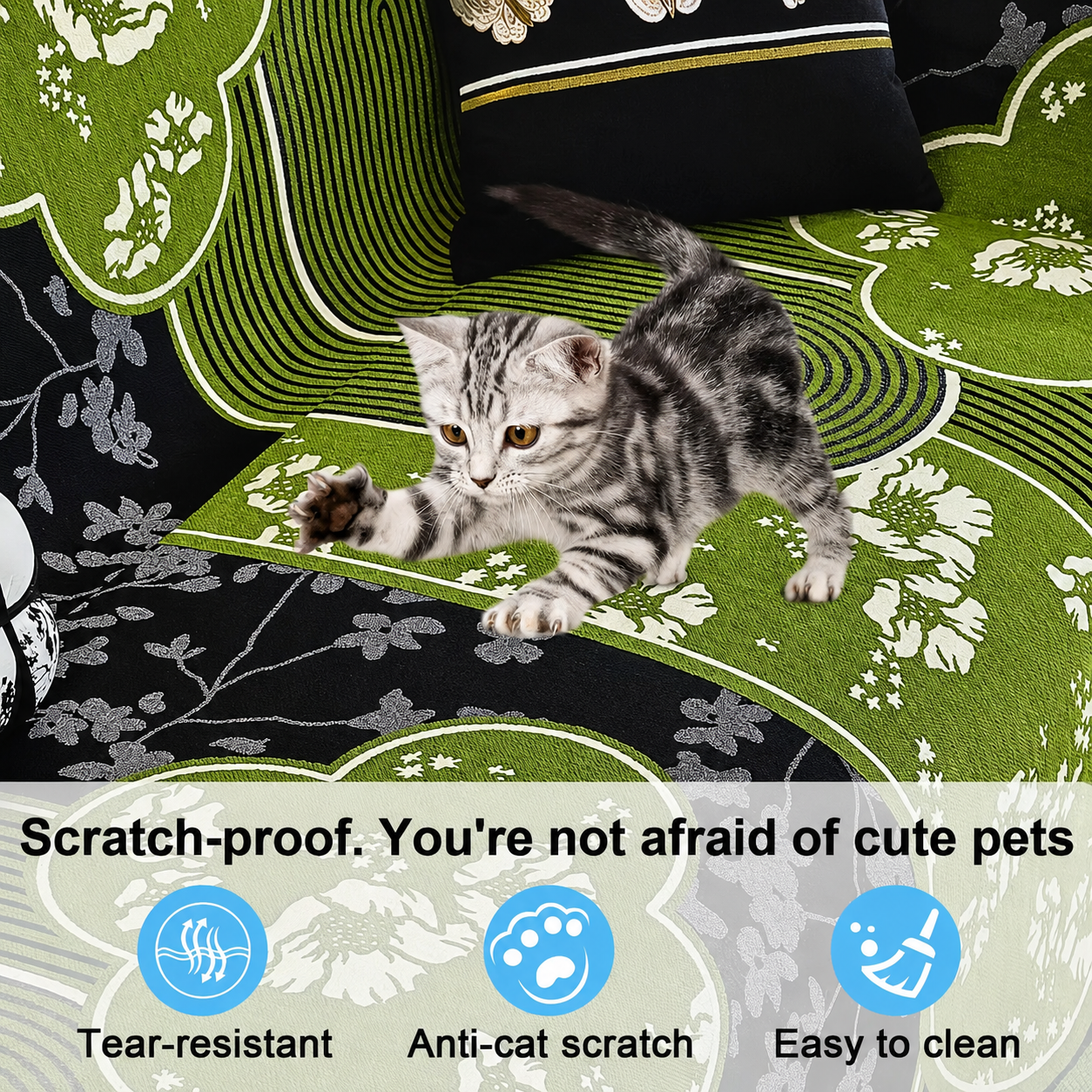 Non-Slip Modern Abstract Floral Chenille Tassels Sofa Couch Cover