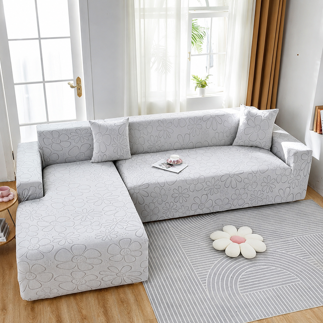 Anti Slip Slipcover Floral L Shape Sofa Couch Cover