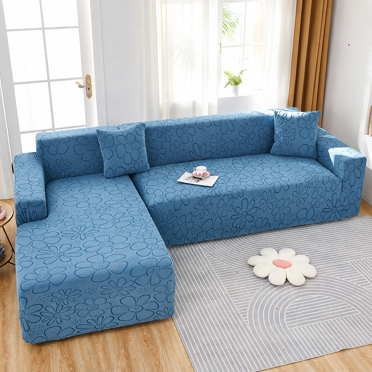 Anti Slip Slipcover Floral L Shape Sofa Couch Cover