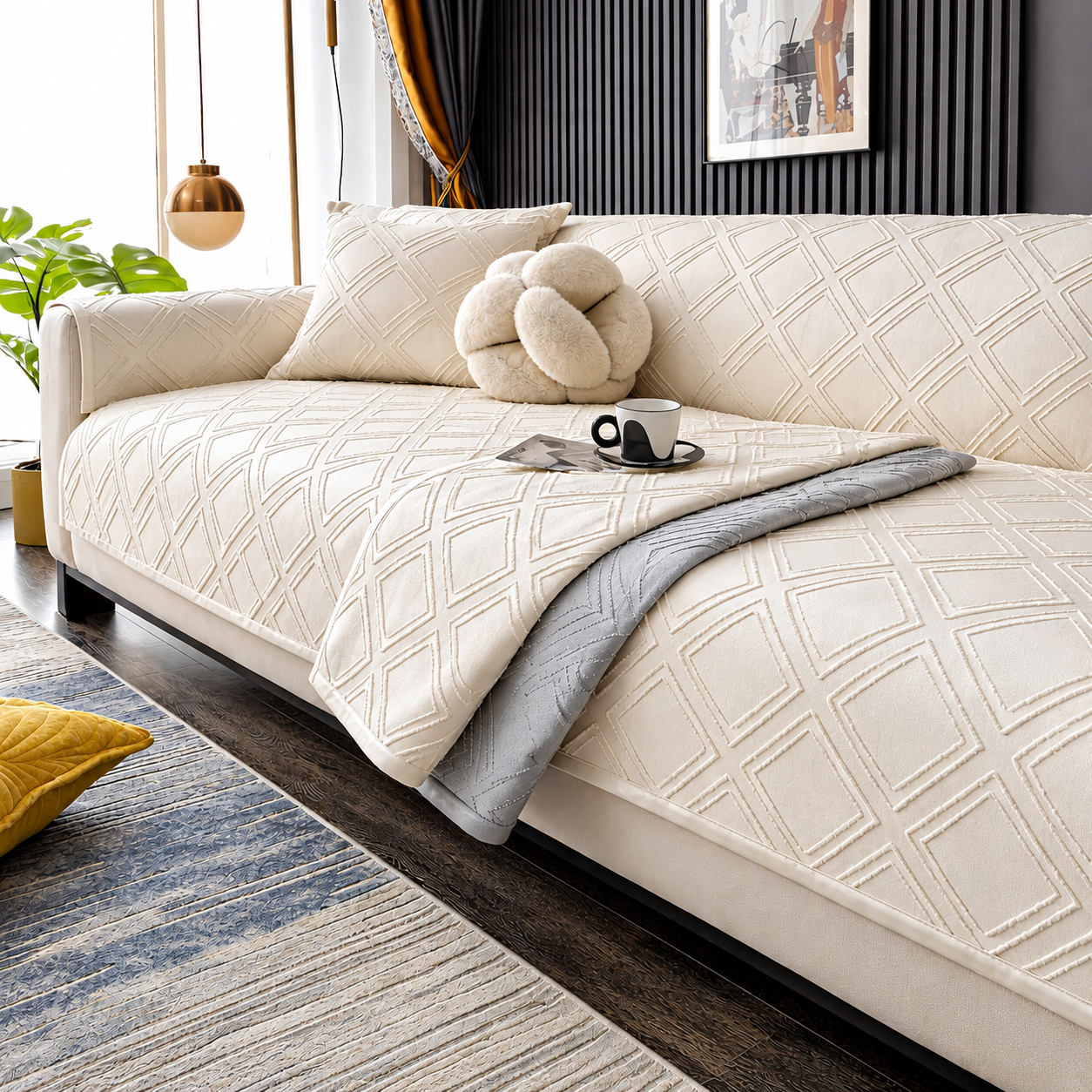 Non Slip Chenille Geometric Mat Couch Sofa Cover