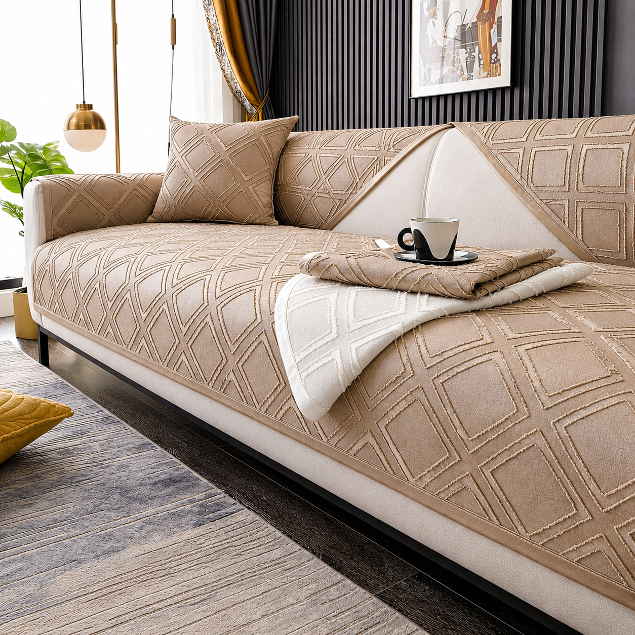 Non Slip Chenille Geometric Mat Couch Sofa Cover