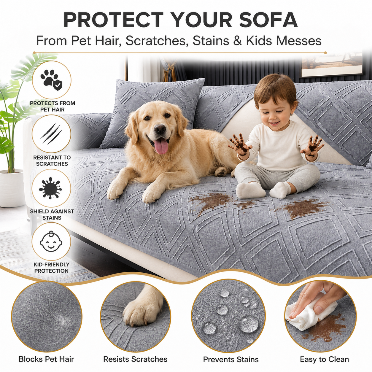 Non Slip Chenille Geometric Mat Couch Sofa Cover