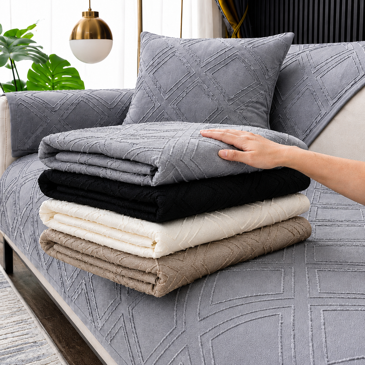 Non Slip Chenille Geometric Mat Couch Sofa Cover