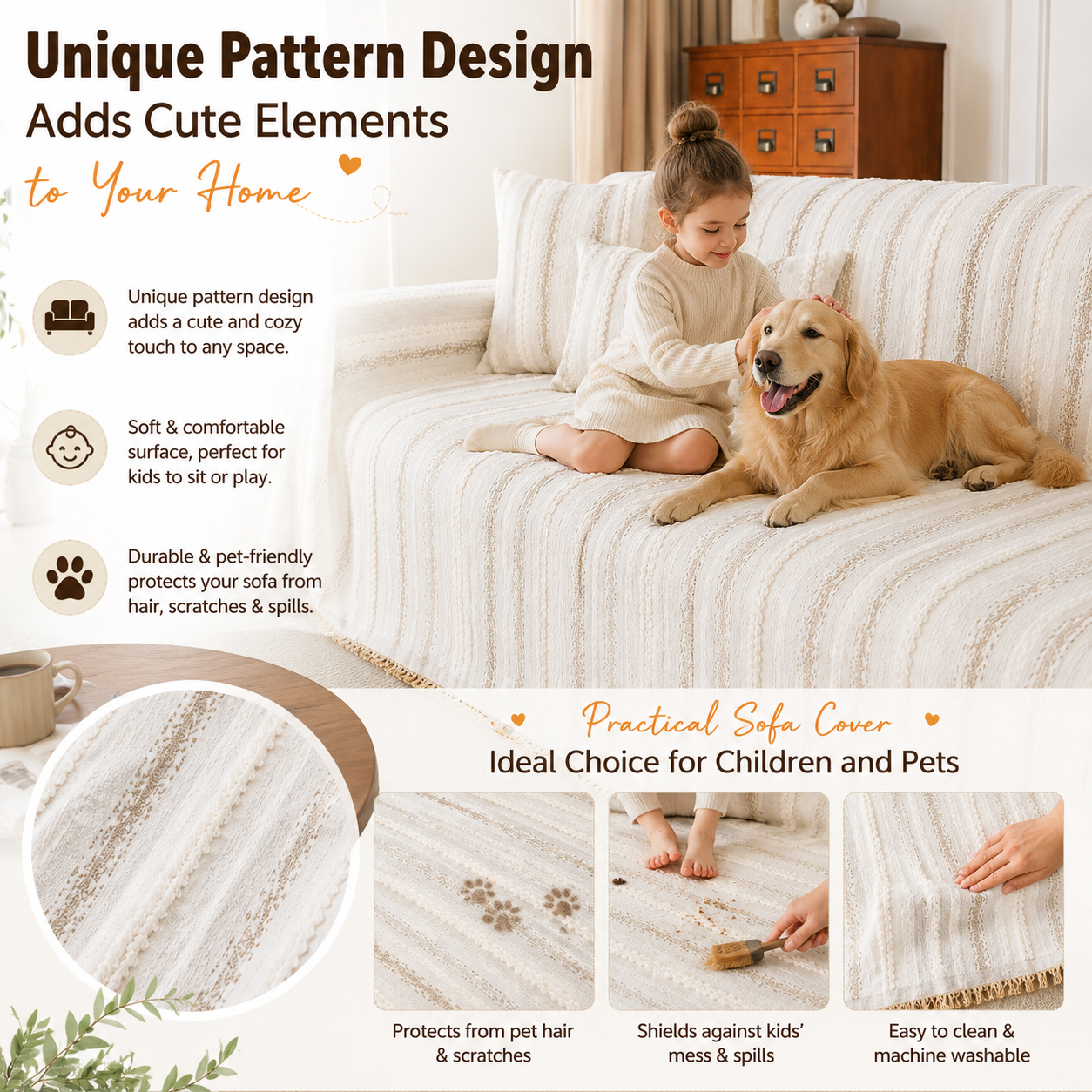 Non-Slip Stripe Chenille Tassels Sofa Couch Cover