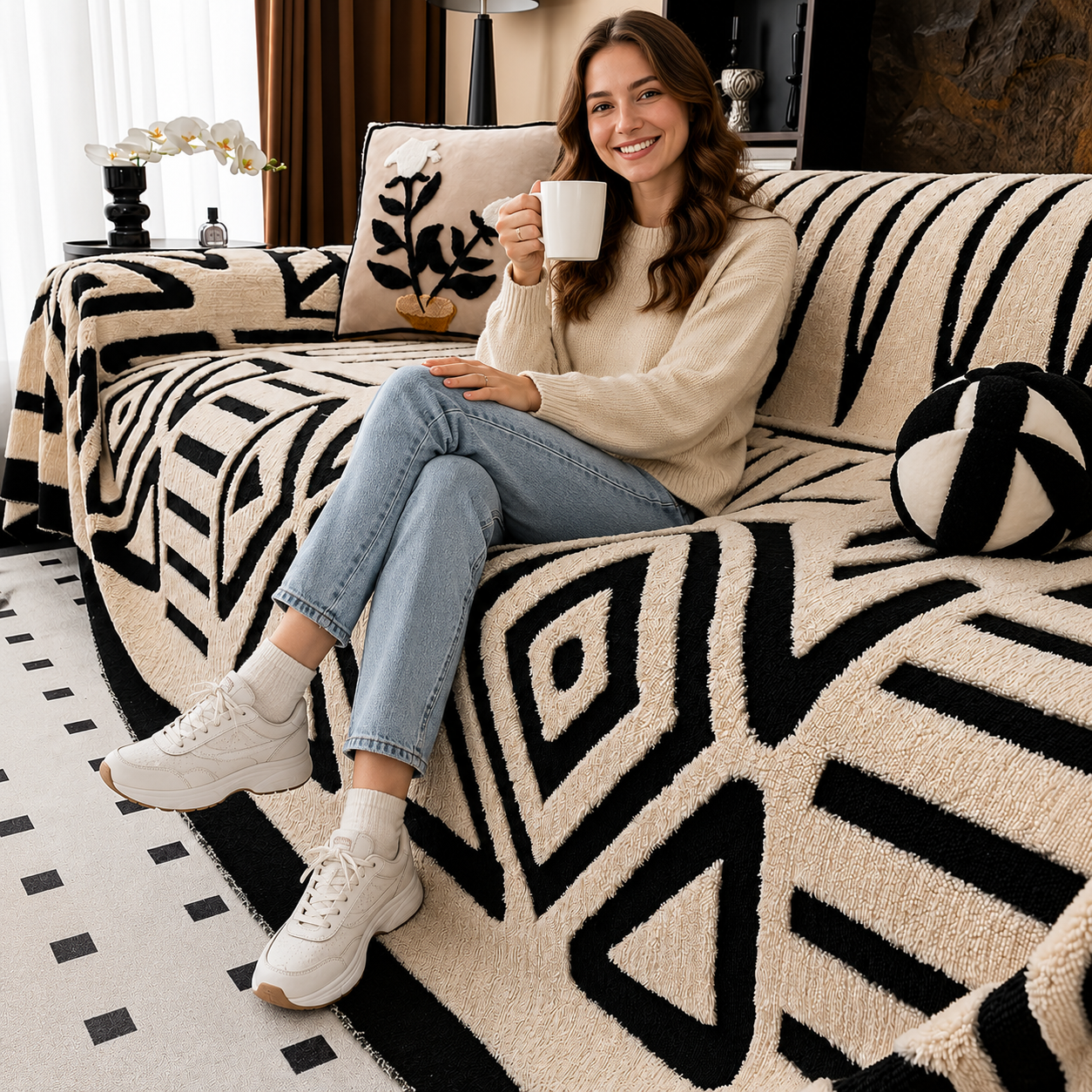 Funny Fuzzy Elegance Anti-Slip Sofa Couch Cover