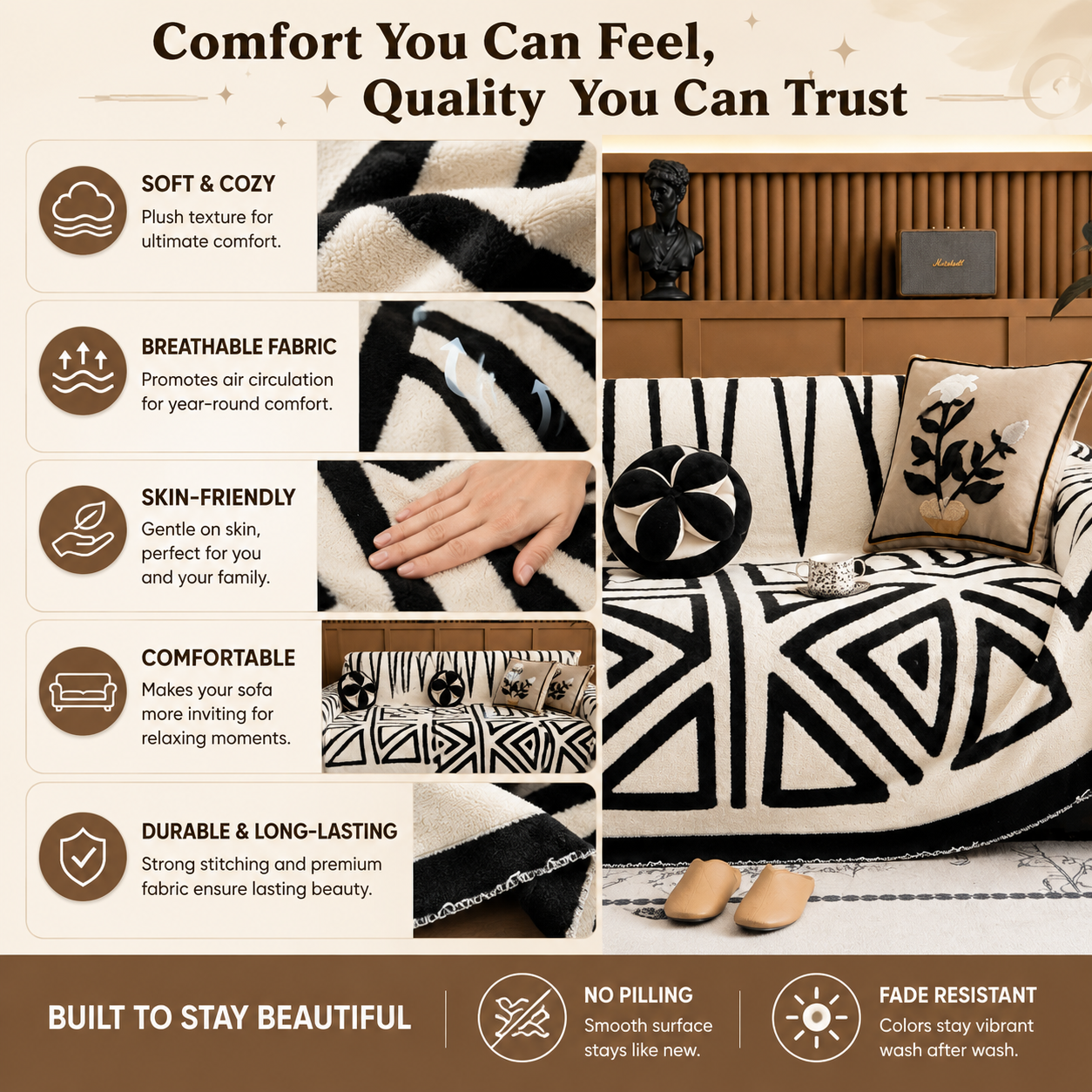 Funny Fuzzy Elegance Anti-Slip Sofa Couch Cover