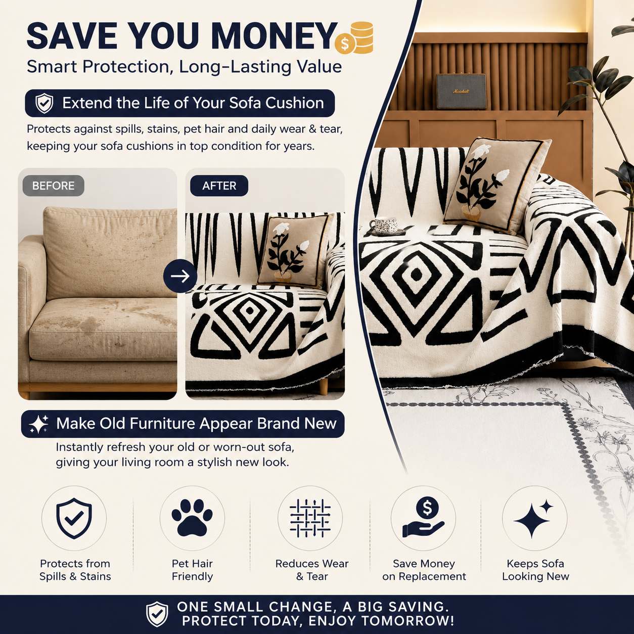 Funny Fuzzy Elegance Anti-Slip Sofa Couch Cover