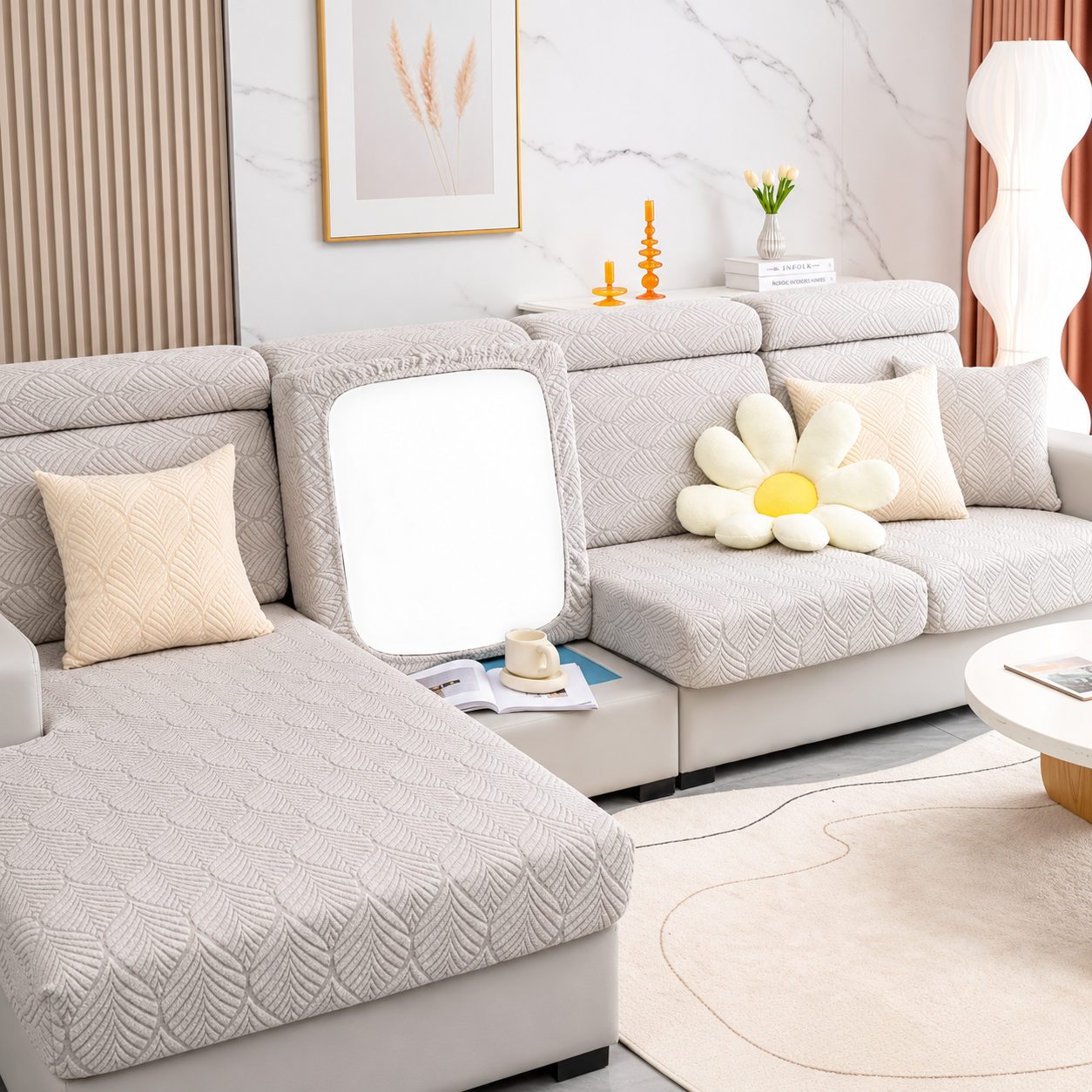 Non-Slip L Shaped Slipcover Jacquard Cushion Sofa Couch Cover